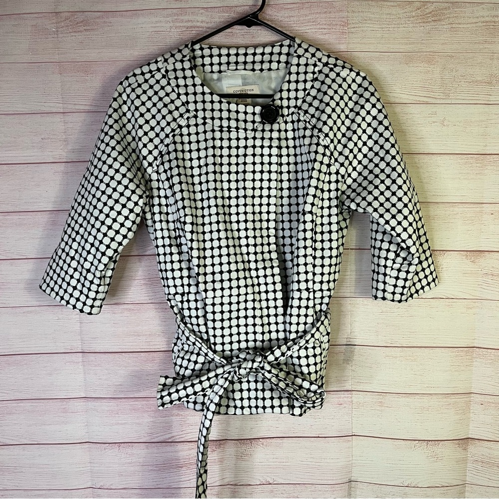 Covington Petite Black White Belted Jacket Blazer Size LP